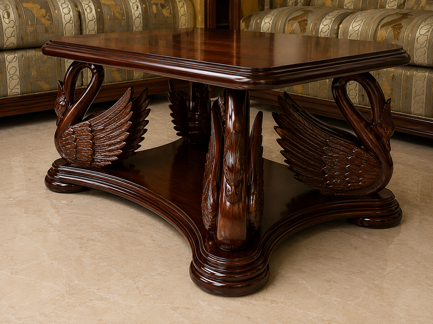 Bull Head Carved Centre Table — Round Clear Glass with Chrome Feet