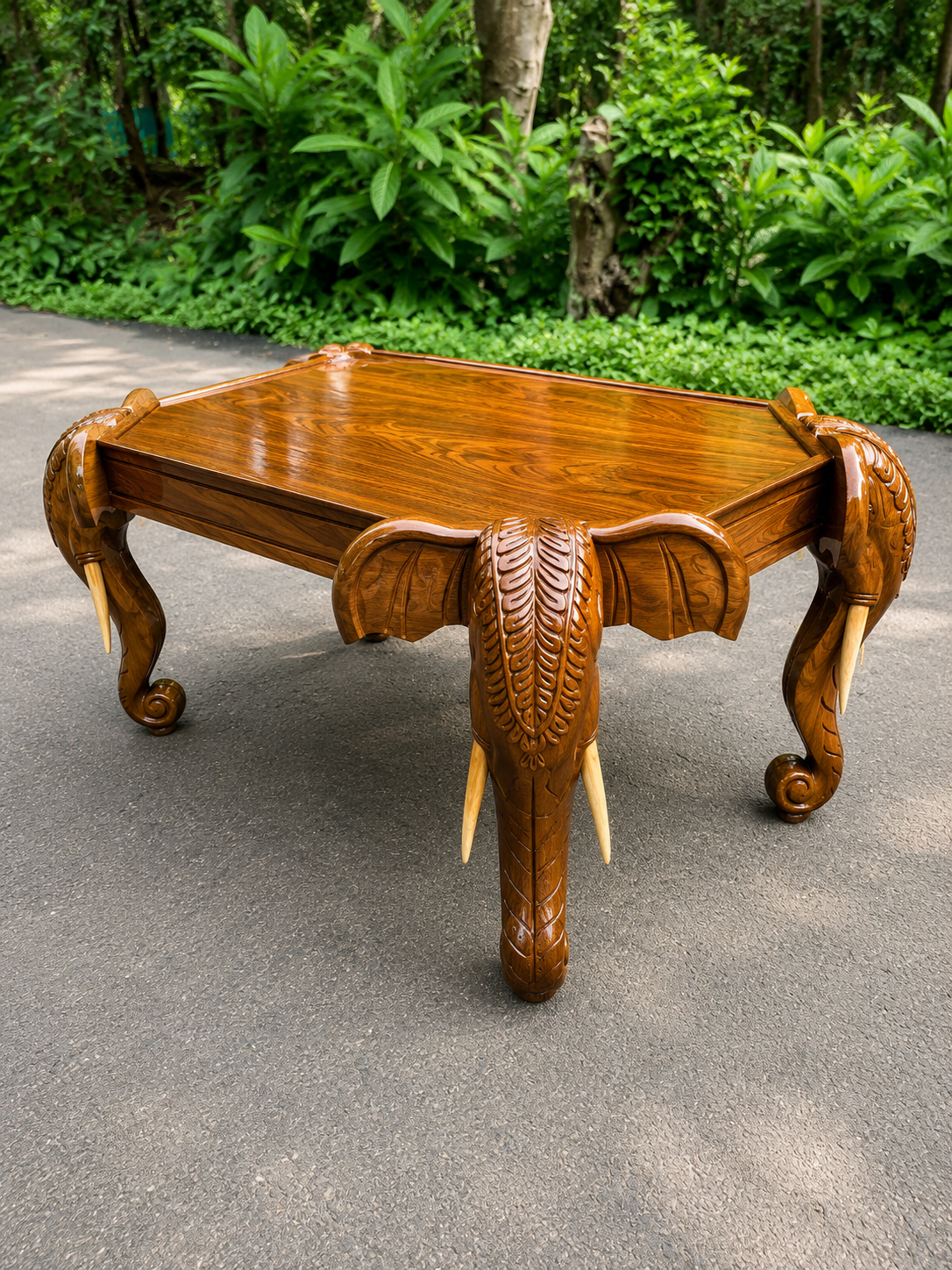 Peacock Trio Centre Table — Teak with Rectangular Glass Top