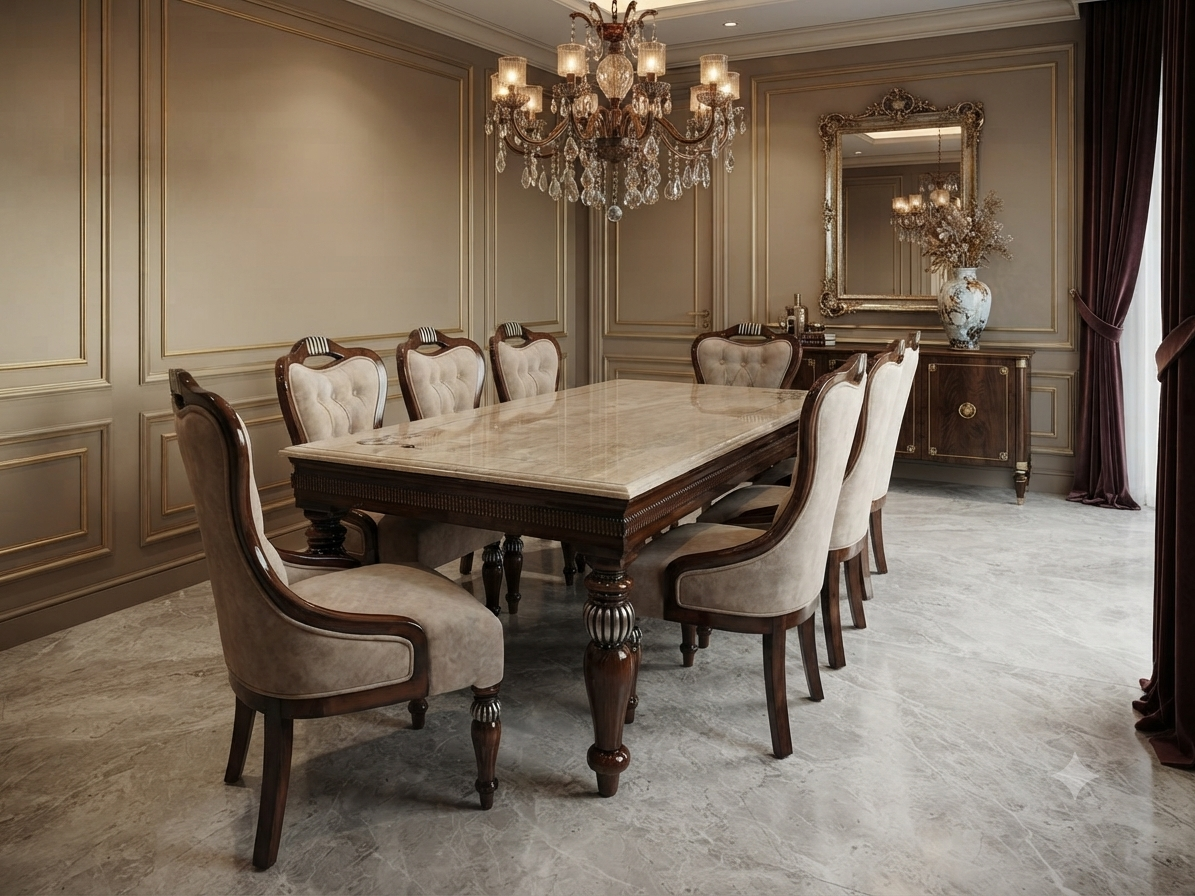 4-Seater Victorian Oval Dining Set — Dark Rosewood with Carved Apron