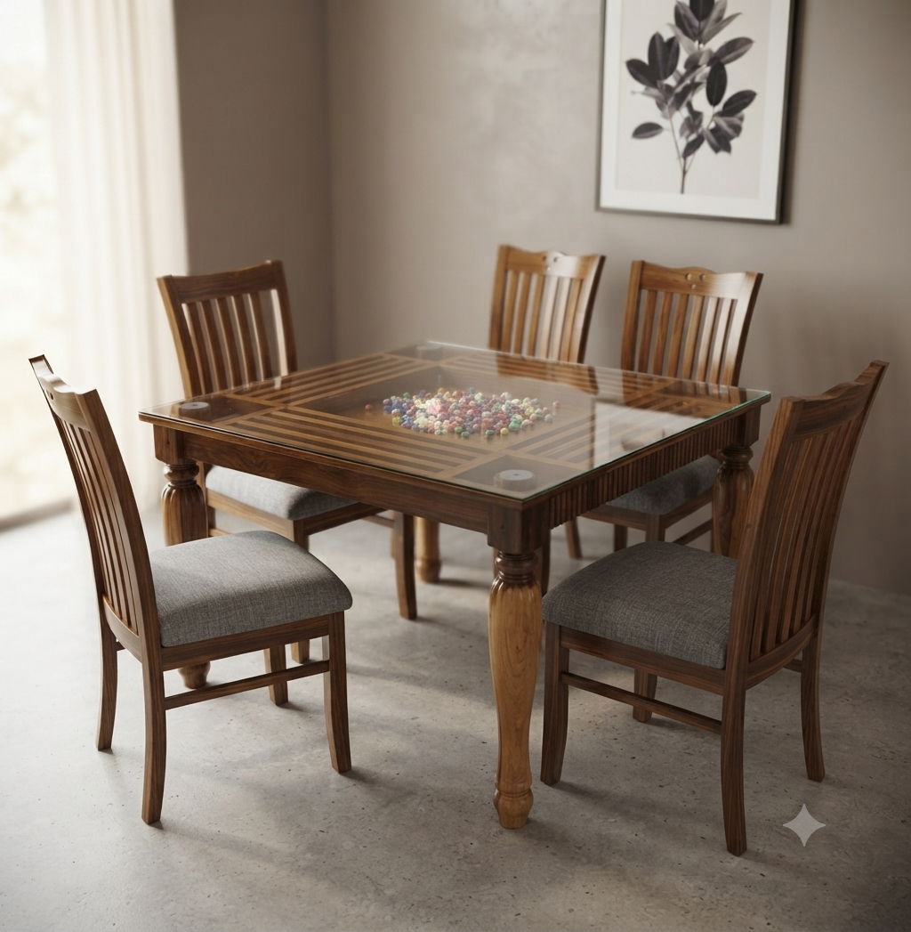 6-Seater Luxury Marble-Look Dining Set — Cream Top with Quilted Wing Chairs