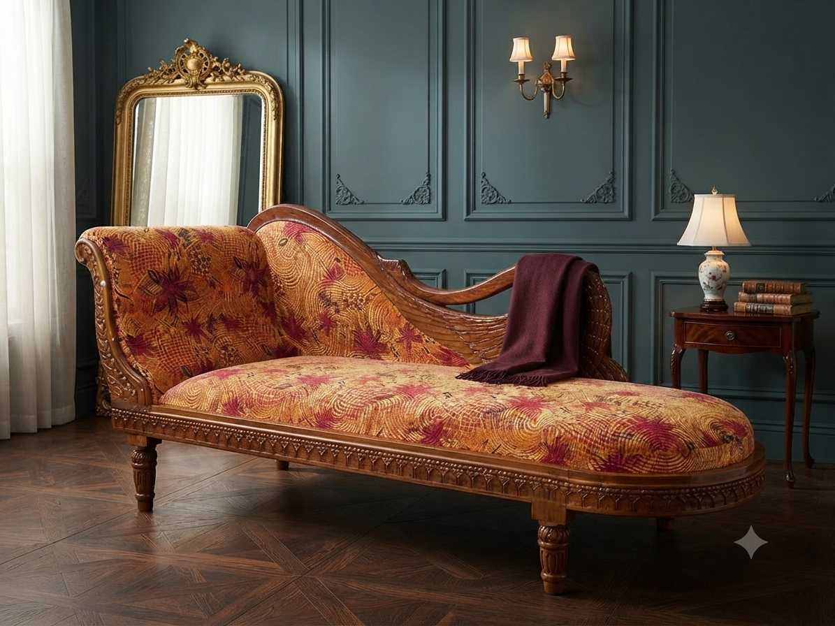 Floral Carved Chaise Diwan