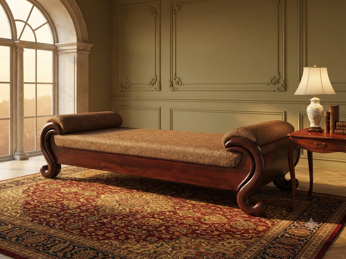 Walnut Scroll-Arm Daybed