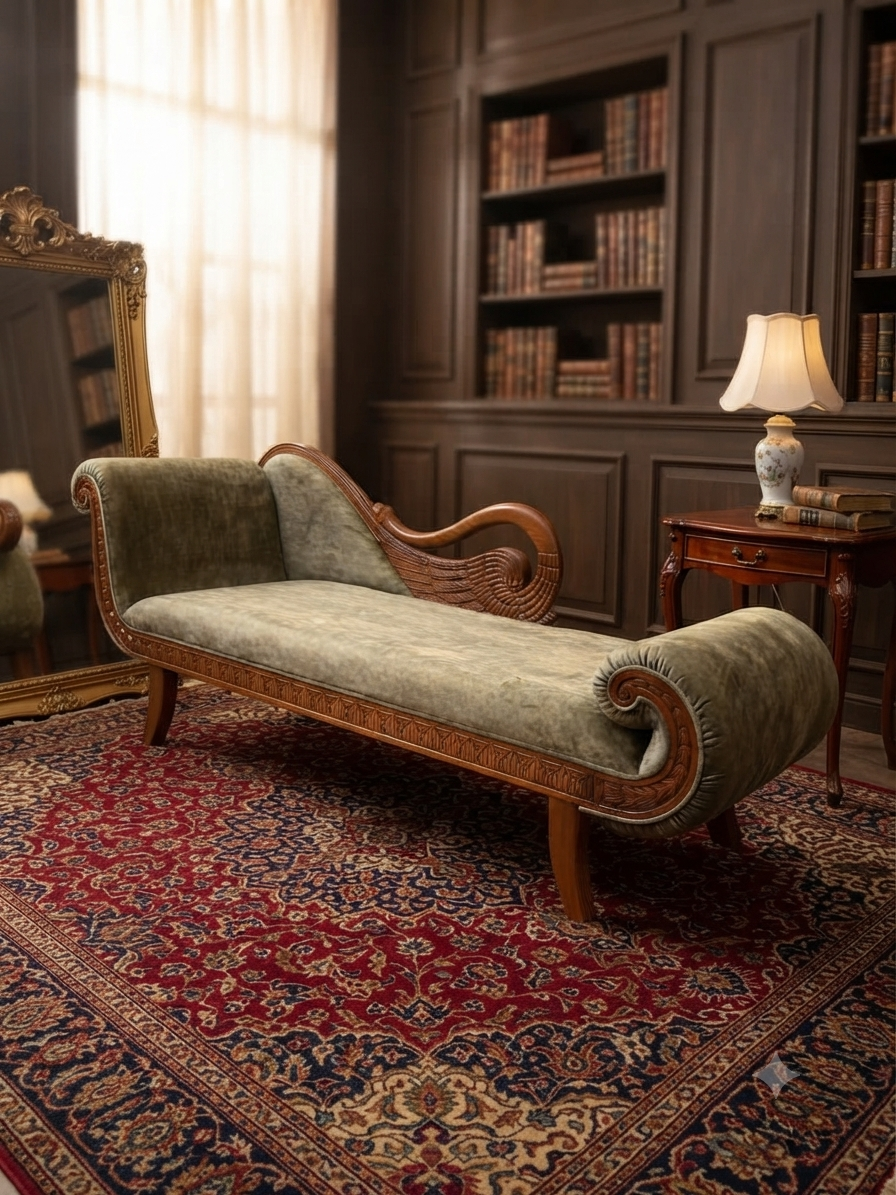 Sage Velvet Carved Diwan