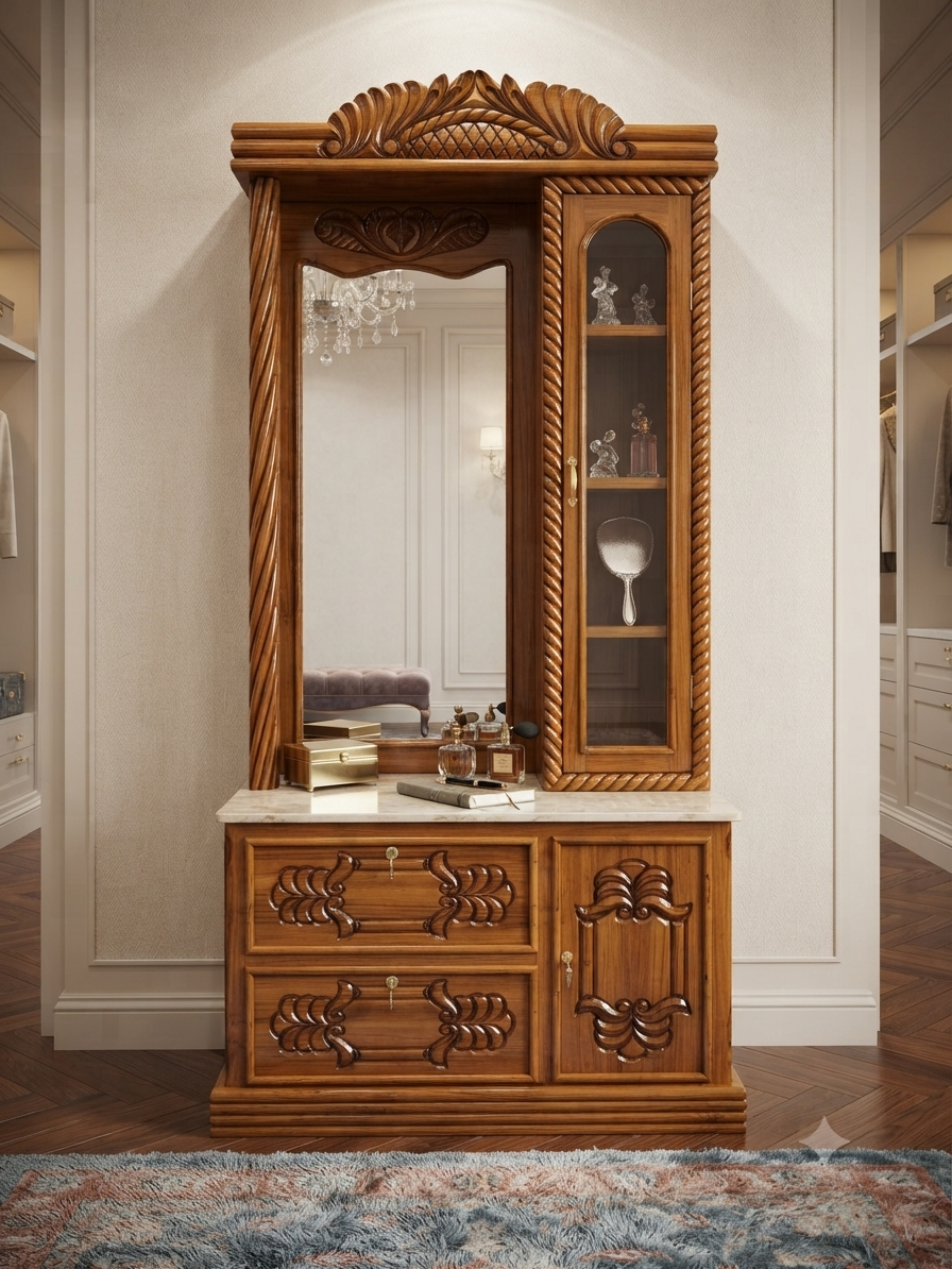 Grand Palace-Style Rosewood Dressing Table — Arched Mirror