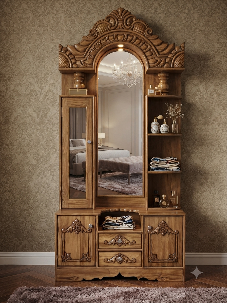 Modern Walnut Dressing Table with Rectangular Mirror