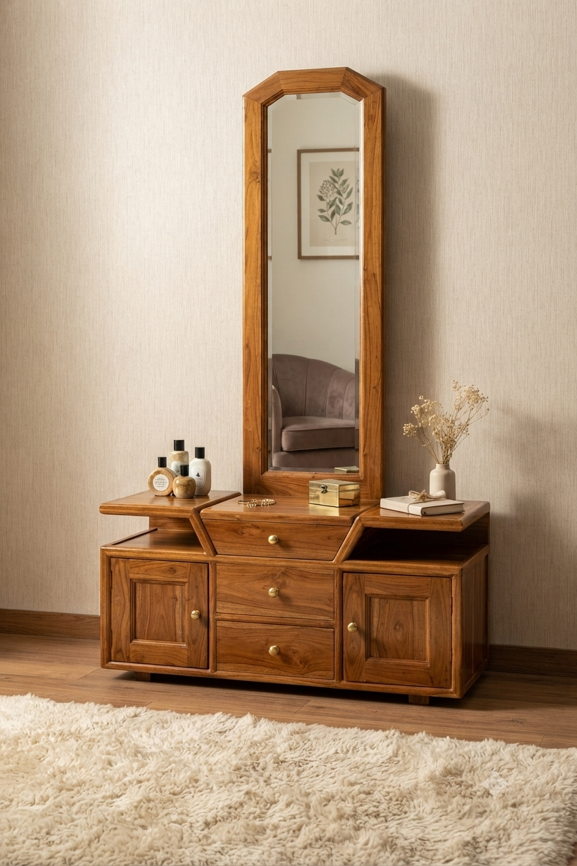 Victorian Dark Wood Dressing Table — Triple Mirror