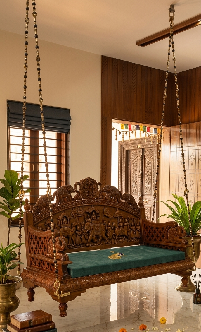 Premium Garden Swing with Canopy — Walnut Finish