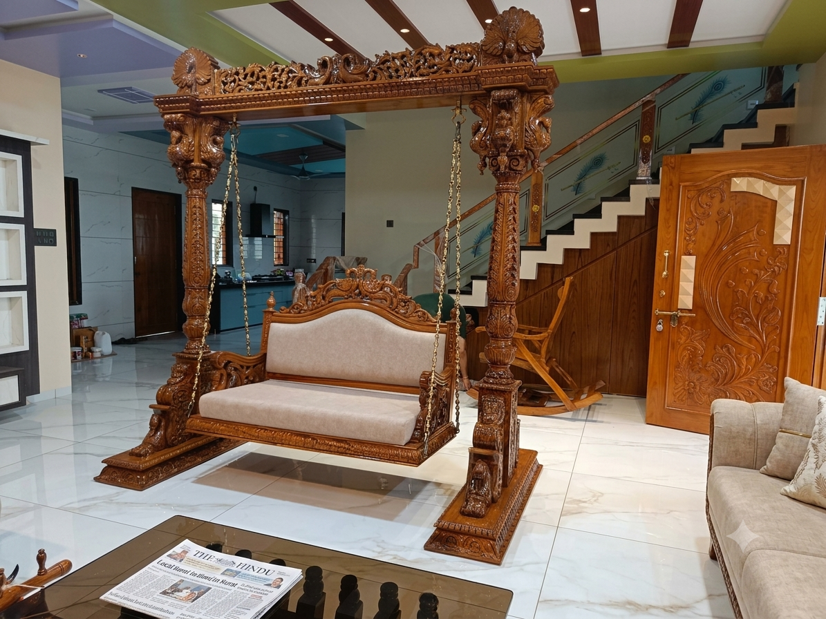 Rajputana Lion Throne Swing — Sheesham with Jade Leather