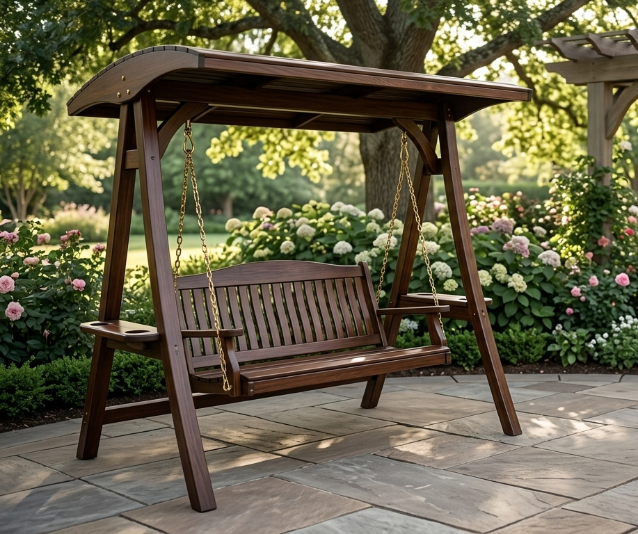 Balcony Peacock Jhula — Dark Teak with Embroidered Cushion
