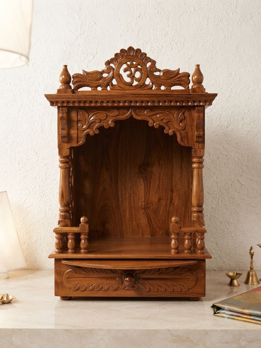 Rosewood Mandir with 12-Bell Door Panels